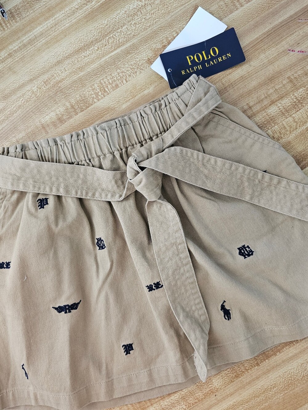 NWT Polo Ralph Lauren Girls Khaki Skirt Size 4 4T Embroidered Chino Belted Logo